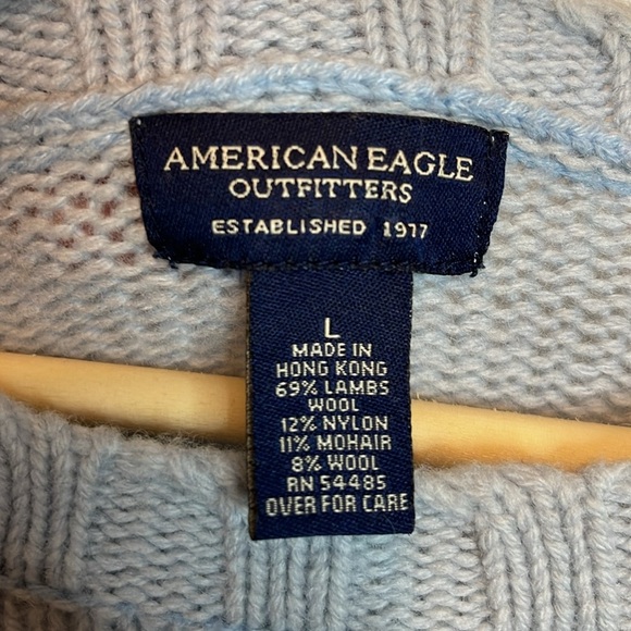 American Eagle Outfitters Blue Patterned Lambswool blend Crewneck Sweater - Picture 6 of 6